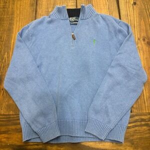 Polo Ralph Lauren Men's Blue Cotton 1/4 Zip Sweater Embroidered Pony XL, casual